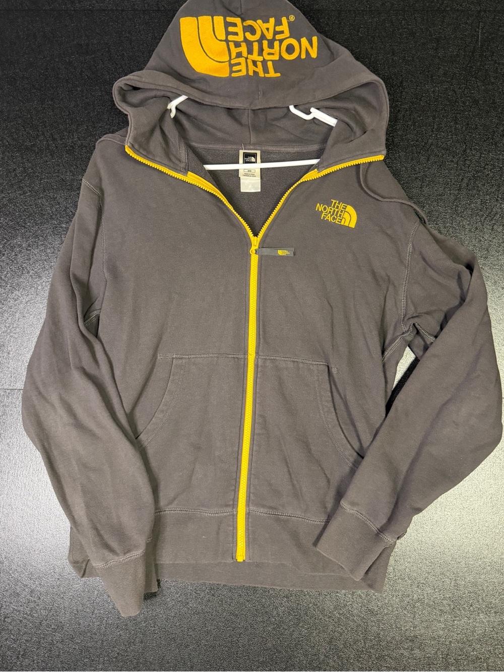 The North Face Gray Hoodie with Yellow Trim